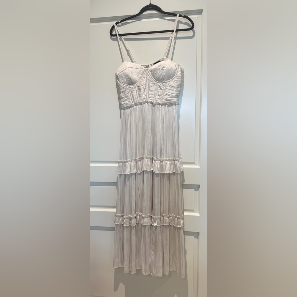 AQUA Satin Bustier Midi Dress - Pearl - Size L - Picture 4 of 7